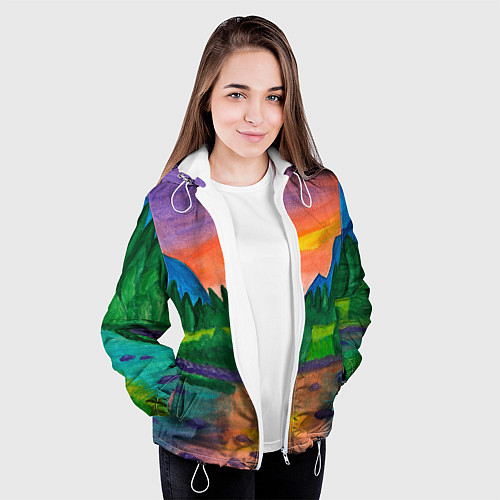 Женская куртка Закат на реке / 3D-Белый – фото 3