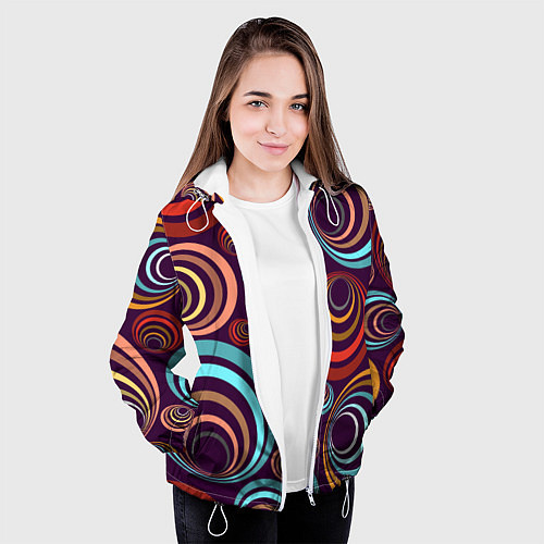 Женская куртка Множество разноцветных окружностей / 3D-Белый – фото 3