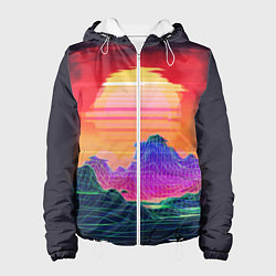 Куртка с капюшоном женская Синтвейв неоновые горы на закате, цвет: 3D-белый