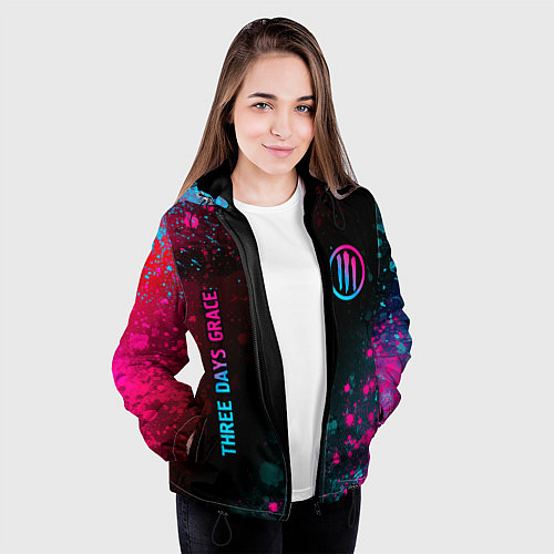 Женская куртка Three Days Grace - neon gradient: надпись, символ / 3D-Черный – фото 3
