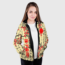 Куртка с капюшоном женская Иероглифы и сакура, цвет: 3D-черный — фото 2