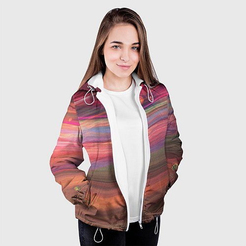 Женская куртка Розово-оранжевый абстрактный песок / 3D-Белый – фото 3