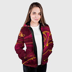 Куртка с капюшоном женская Насыщенный бордовый с желтым контрастом, цвет: 3D-черный — фото 2