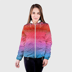 Куртка с капюшоном женская Красно-синий градиент акварель, цвет: 3D-белый — фото 2