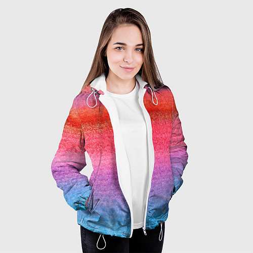 Женская куртка Красно-синий градиент акварель / 3D-Белый – фото 3