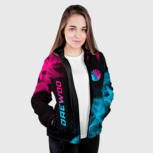 Женская куртка Daewoo - neon gradient: надпись, символ / 3D-Черный – фото 3
