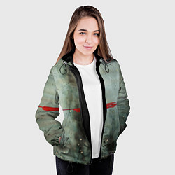 Куртка с капюшоном женская Тёмно-зелёный абстрактный туман и красные краски, цвет: 3D-черный — фото 2
