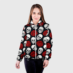 Куртка с капюшоном женская Весёлые черепки и розы, цвет: 3D-белый — фото 2