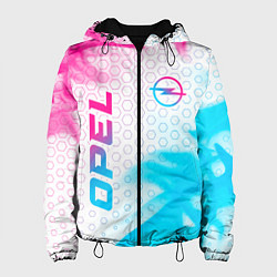 Куртка с капюшоном женская Opel neon gradient style: надпись, символ, цвет: 3D-черный