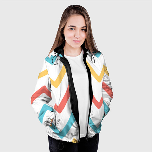 Женская куртка Волнообразные жёлтые, красные и синие линии / 3D-Черный – фото 3