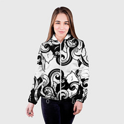 Куртка с капюшоном женская Черные волнистые узоры на белом, цвет: 3D-белый — фото 2