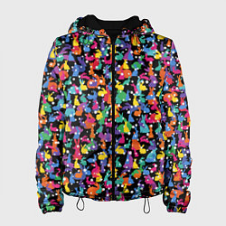 Куртка с капюшоном женская Разноцветные кролики, цвет: 3D-черный
