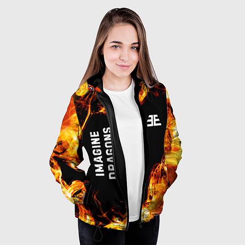 Женская куртка Imagine Dragons и пылающий огонь / 3D-Черный – фото 3