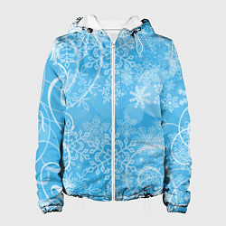 Куртка с капюшоном женская Морозный узор на голубом стекле, цвет: 3D-белый