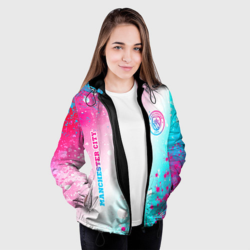Женская куртка Manchester City neon gradient style: надпись, симв / 3D-Черный – фото 3