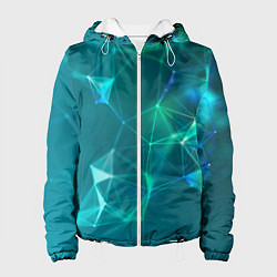 Куртка с капюшоном женская Геометрическая конструкция на бирюзовом фоне, цвет: 3D-белый