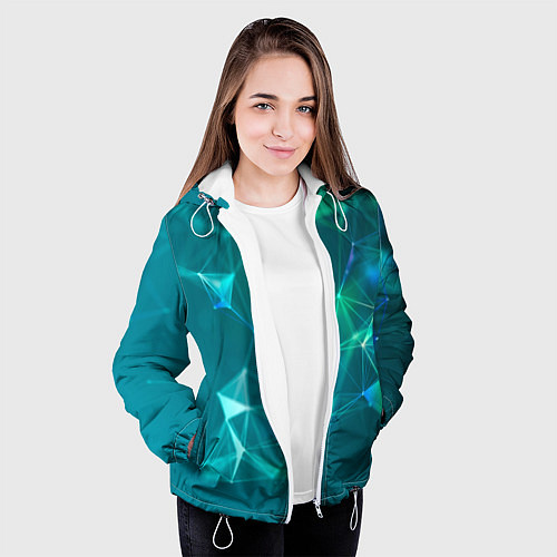 Женская куртка Геометрическая конструкция на бирюзовом фоне / 3D-Белый – фото 3