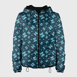 Куртка с капюшоном женская Бабочки и цветы на фоне точек, цвет: 3D-черный
