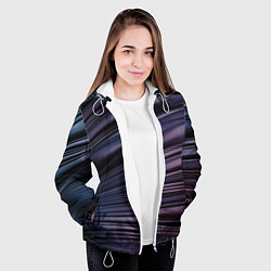 Куртка с капюшоном женская Волнообразные фиолетовые паттерны, цвет: 3D-белый — фото 2