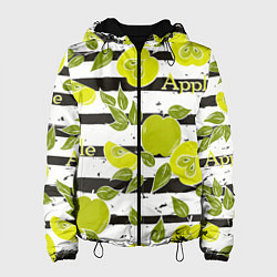 Куртка с капюшоном женская Яблоки на чёрно-белом фоне, цвет: 3D-черный