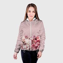 Куртка с капюшоном женская Нежные розовые цветы в букете, цвет: 3D-белый — фото 2