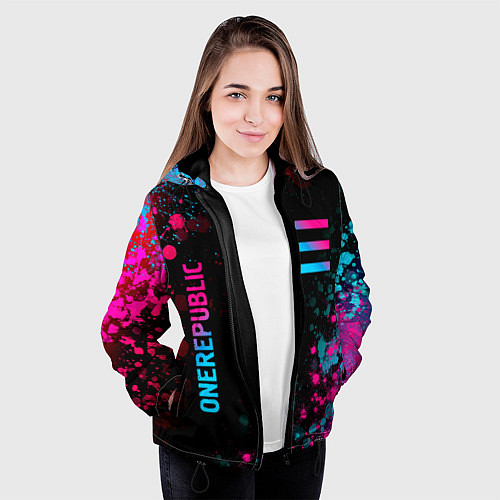 Женская куртка OneRepublic - neon gradient: надпись, символ / 3D-Черный – фото 3