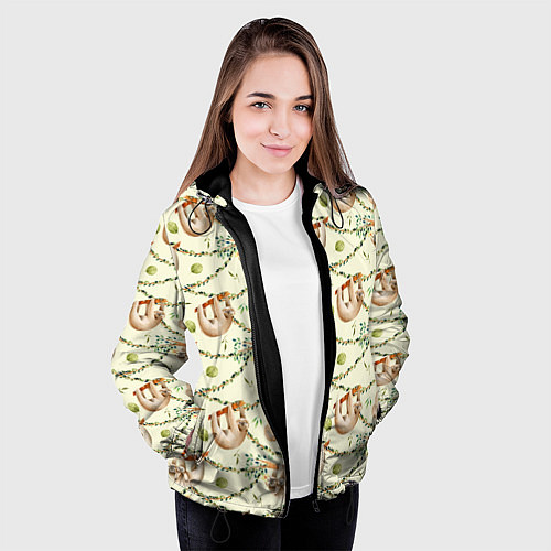 Женская куртка Ленивцы висят на лианах / 3D-Черный – фото 3