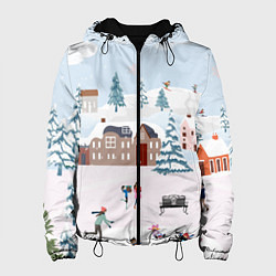 Куртка с капюшоном женская Новый год - каникулы, цвет: 3D-черный