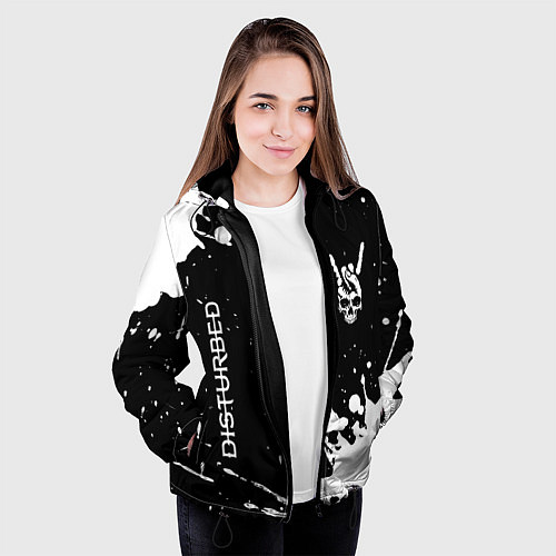 Женская куртка Disturbed и рок символ на темном фоне / 3D-Черный – фото 3