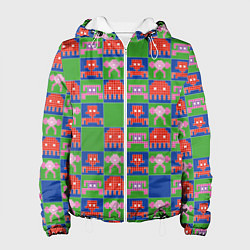 Куртка с капюшоном женская Пиксельный рисунок поп арт, цвет: 3D-белый