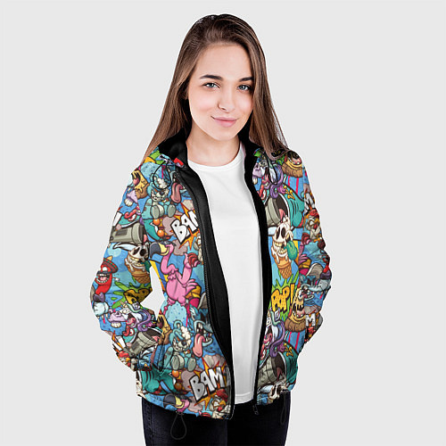 Женская куртка Сумасшедший поп-арт / 3D-Черный – фото 3