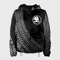 Куртка с капюшоном женская Skoda tire tracks, цвет: 3D-черный