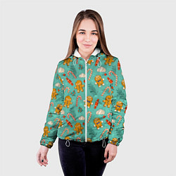 Куртка с капюшоном женская Новогодний паттерн с печеньем и конфетами, цвет: 3D-белый — фото 2