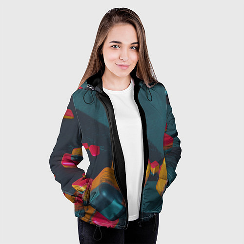 Женская куртка Множество абстрактных кубиков / 3D-Черный – фото 3