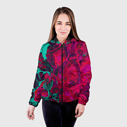 Куртка с капюшоном женская Зелено-малиновые разводы, цвет: 3D-черный — фото 2
