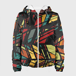 Куртка с капюшоном женская Абстракция в разноцветных линиях, цвет: 3D-белый