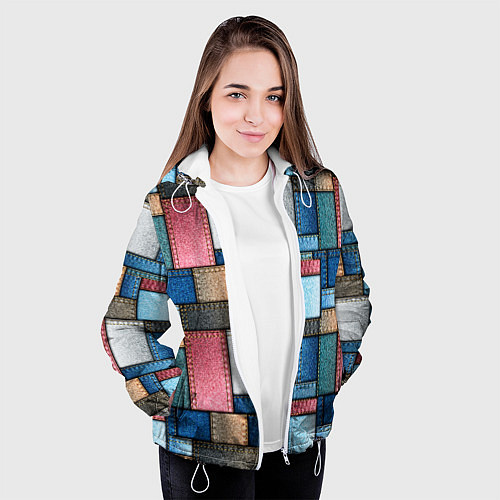 Женская куртка Джинсовые лоскуты - пэчворк / 3D-Белый – фото 3