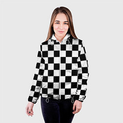 Куртка с капюшоном женская Шахматные клетки - текстура, цвет: 3D-белый — фото 2