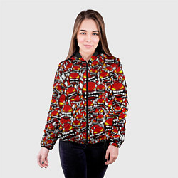 Куртка с капюшоном женская Геометри Даш демоны паттерн, цвет: 3D-черный — фото 2