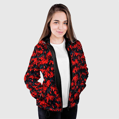 Женская куртка Красные бегонии / 3D-Черный – фото 3