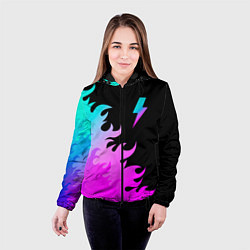 Куртка с капюшоном женская AC DC неоновый огонь, цвет: 3D-черный — фото 2