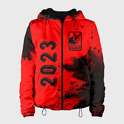 Куртка с капюшоном женская 2023 Кролик в рамочке: надпись, символ, цвет: 3D-черный