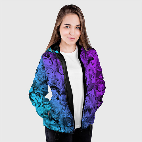 Женская куртка Ахегао красивый неон / 3D-Черный – фото 3