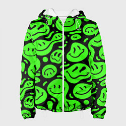 Куртка с капюшоном женская Психоделические смайлы - салатовый неон, цвет: 3D-белый