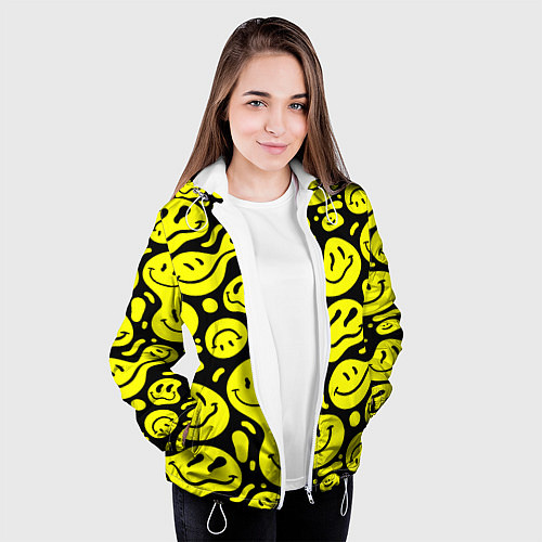Женская куртка Кислотный желтый смайлик / 3D-Белый – фото 3