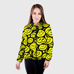 Куртка с капюшоном женская Кислотный желтый смайлик, цвет: 3D-черный — фото 2