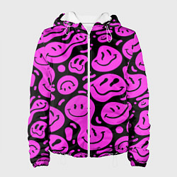 Куртка с капюшоном женская Кислотный розовый в смайликах, цвет: 3D-белый
