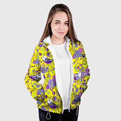 Куртка с капюшоном женская Птички и цветы на желтом, цвет: 3D-белый — фото 2
