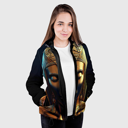 Женская куртка Нейросеть - золотая статуя египетской царицы / 3D-Черный – фото 3