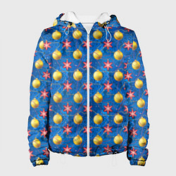 Куртка с капюшоном женская Новогодние ёлочные игрушки, цвет: 3D-белый